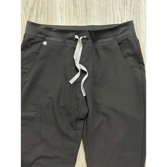 FIGS Zamora Jogger Scrub Pants Black Womens Drawstring Pockets 28 Inseam - Picture 2 of 7